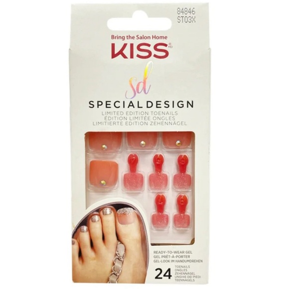 Kiss‎ #84846 SD Special Design Gel Press-On Toenails ST03X Pink Crystal Gem NEW - Picture 6 of 6